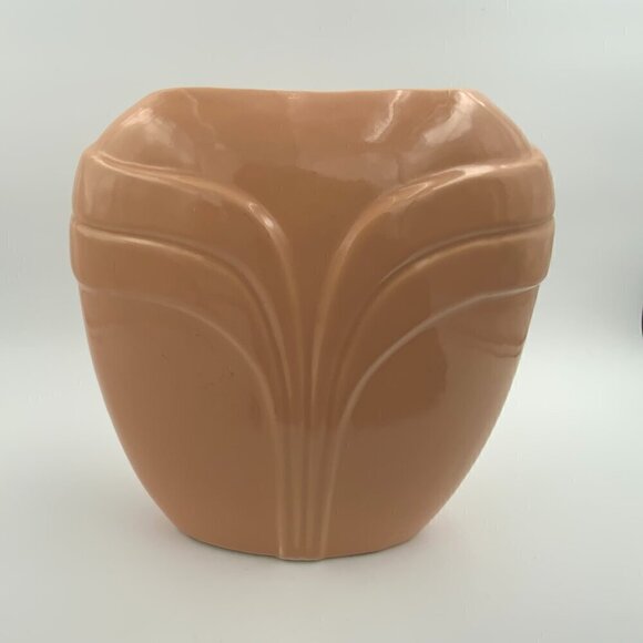 Harris Pottery Vintage Peach Oval Draped Pleated Art Deco Style Ceramic Vase 9" - Picture 3 of 8